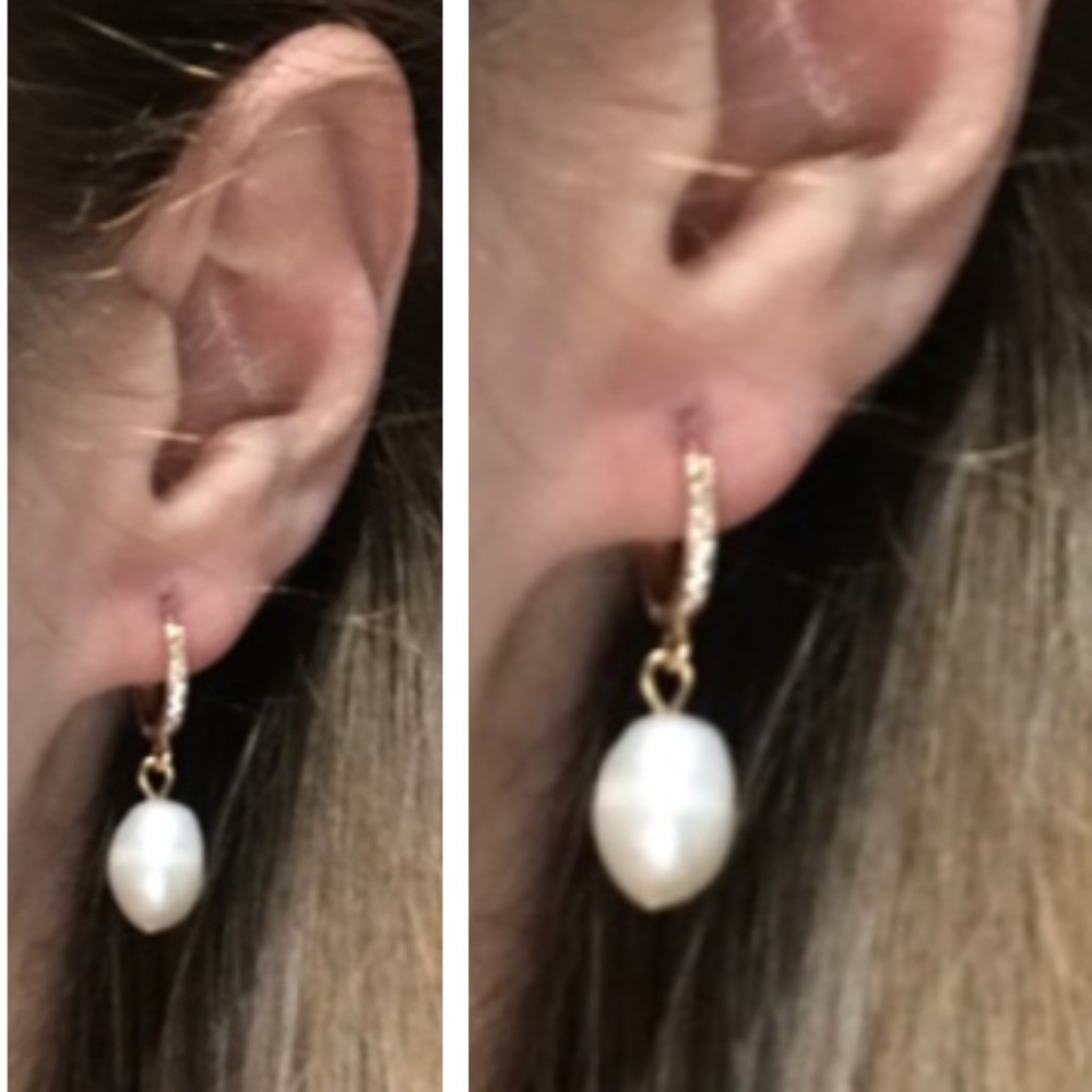 Kate Middleton Handmade Replica Earrings, Gold Rhinestone Hoops & Real Pearls - Picture 3 of 13